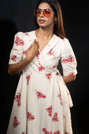 Primrose Beige & Crimson Wrap Dress