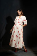 Primrose Beige & Crimson Wrap Dress