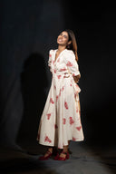 Primrose Beige & Crimson Wrap Dress