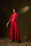 Orchid Red Grid Skirt & Top Set