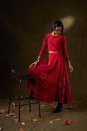 Orchid Red Grid Skirt & Top Set